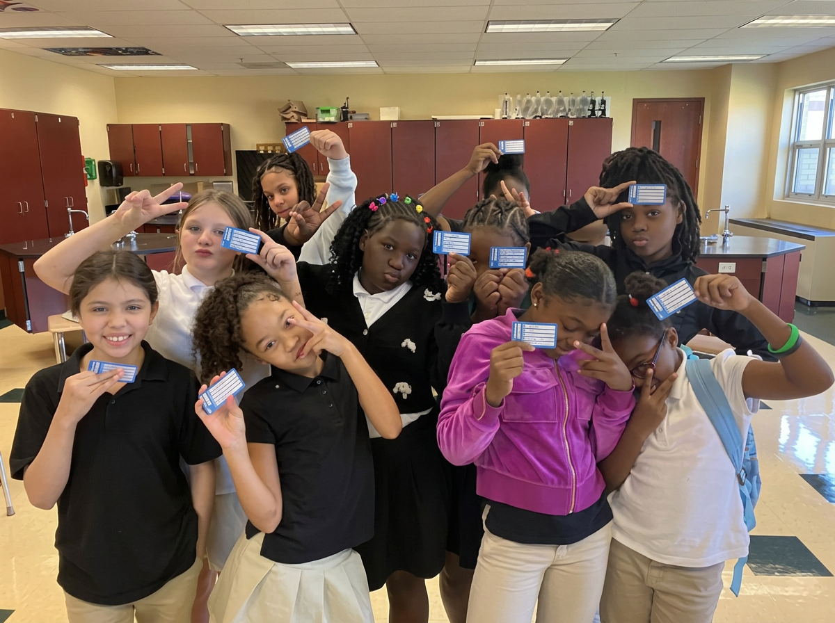 Students celebrating together in a school classroom
